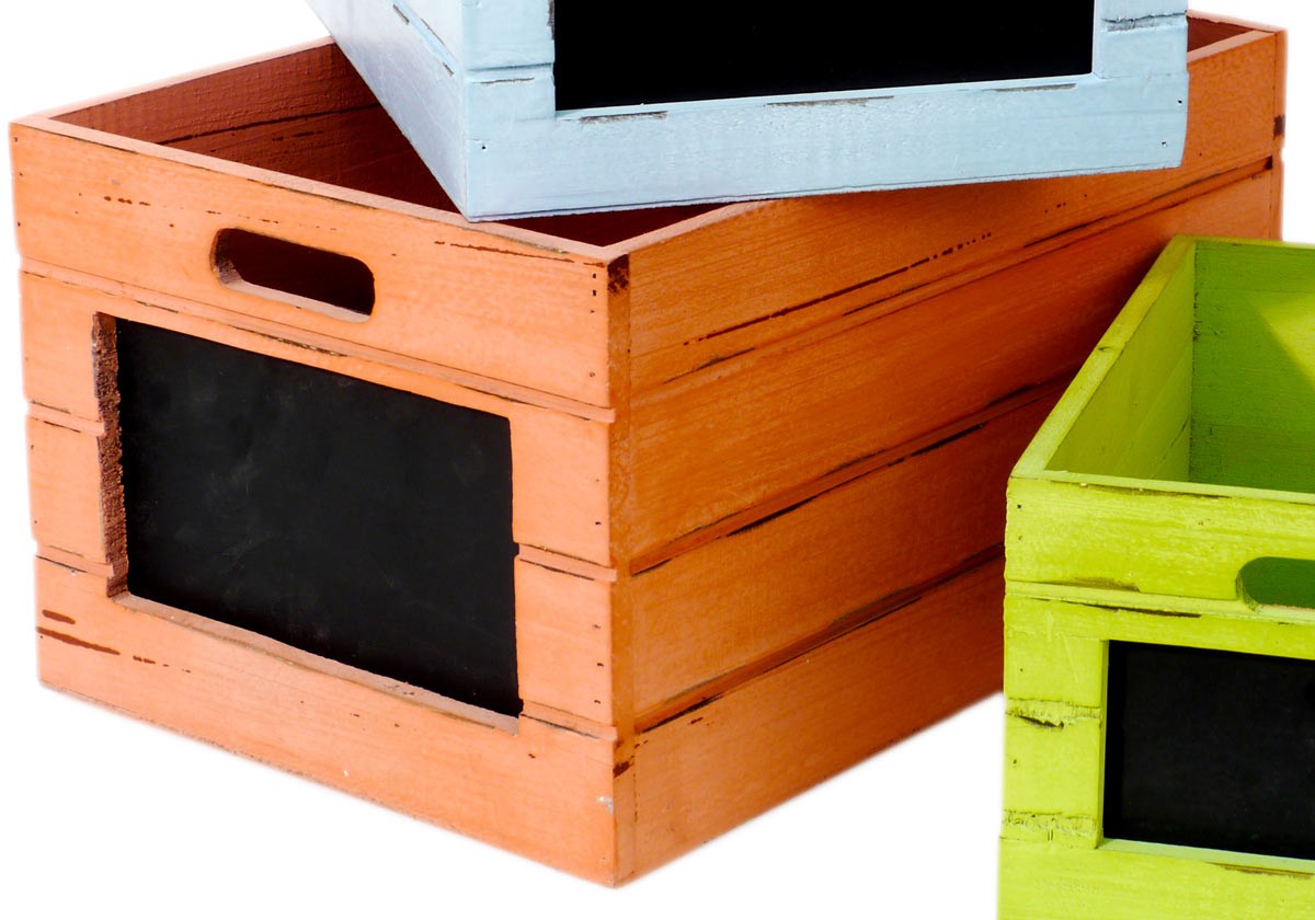 Holzkiste mit Tafel Aufbewahrungsbox Shabby Vintage Kiste antik