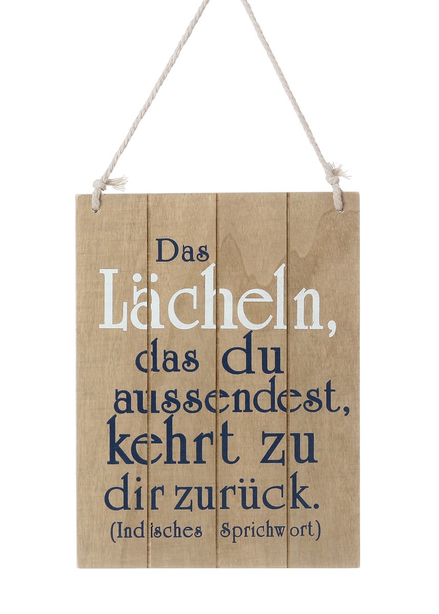 2672 Wandbild  Laecheln  Schild mit Spruch in beige Shab