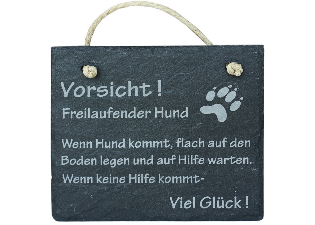 Schiefer Schild &quot;Vorsicht freilaufender Hund&quot; Schiefertafel Wandbild